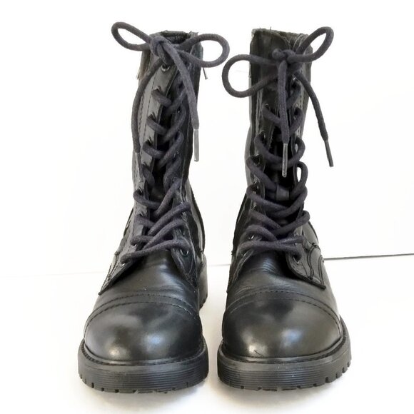 Black Leather Double Sided Zips/ Lace Up Combat Boots with Lugged Soles Sz 6.5 - Picture 2 of 11